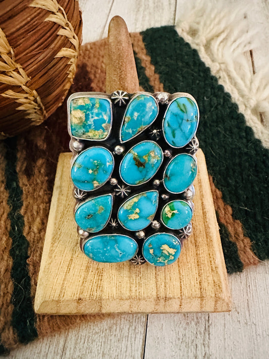 Handcrafted Sonoran Mountain Turquoise & Sterling Silver Adjustable Cluster Ring