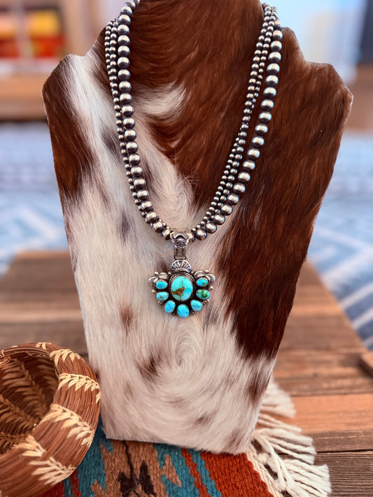 Handcrafted Sonoran Mountain Turquoise & Sterling Silver Beaded Necklace by Gilbert Tom