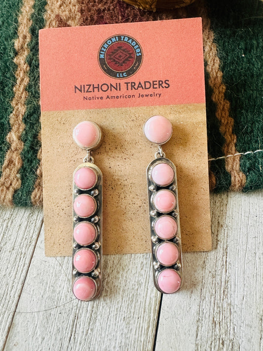 Handcrafted Sterling Silver & Queen Pink Conch Dangle Earrings