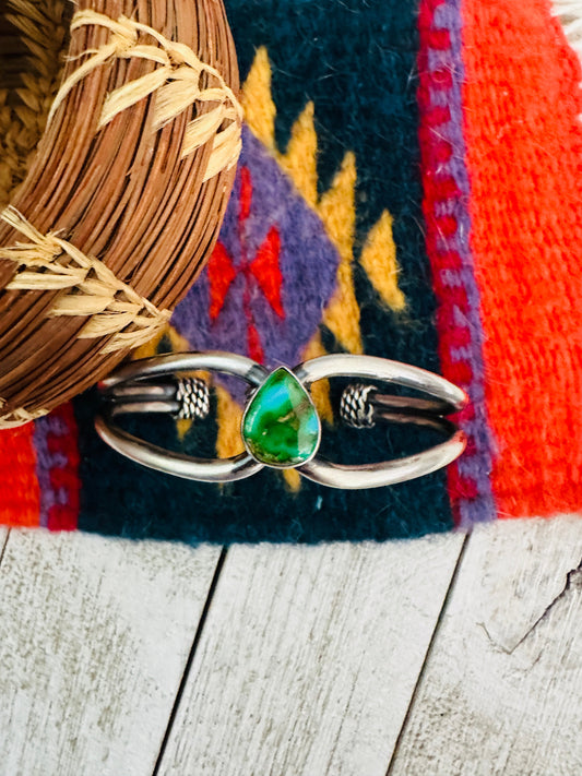 Handcrafted Sonoran Gold Turquoise & Sterling Silver Cuff Bracelet