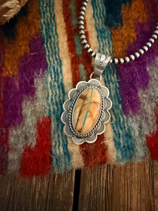Handcrafted Sterling Silver & Royston Ribbon Turquoise Pendant by David Skeets