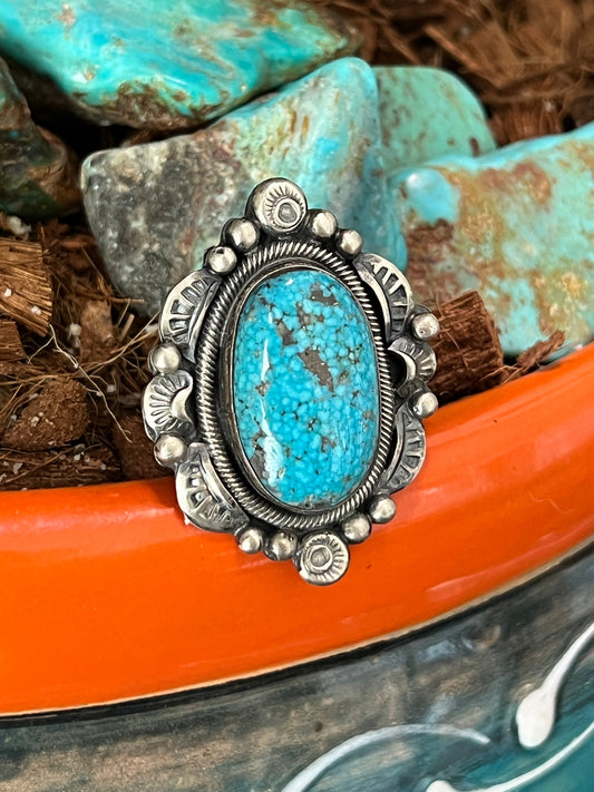 Handcrafted Sterling Silver and Natural Kingman Web Ring by Boyd Ashley, Size 8