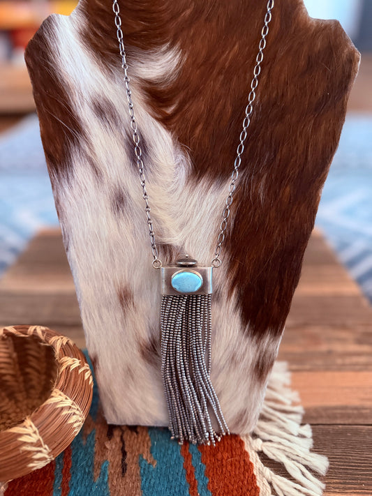 Handcrafted Golden Hills Turquoise & Sterling Silver Beaded Tassel Necklace
