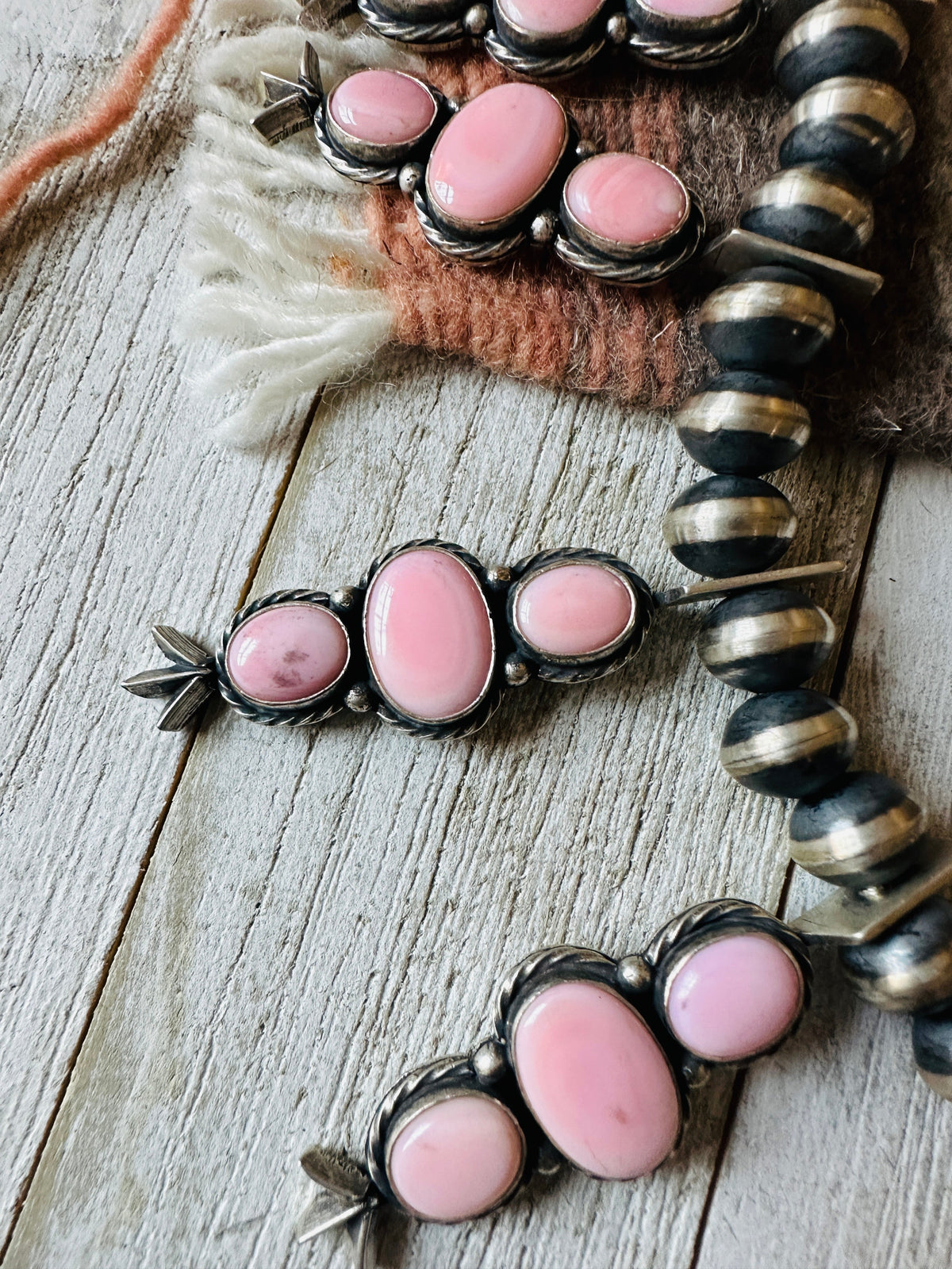 Handcrafted Sterling Silver & Queen Pink Conch Squash Blossom Necklace Set