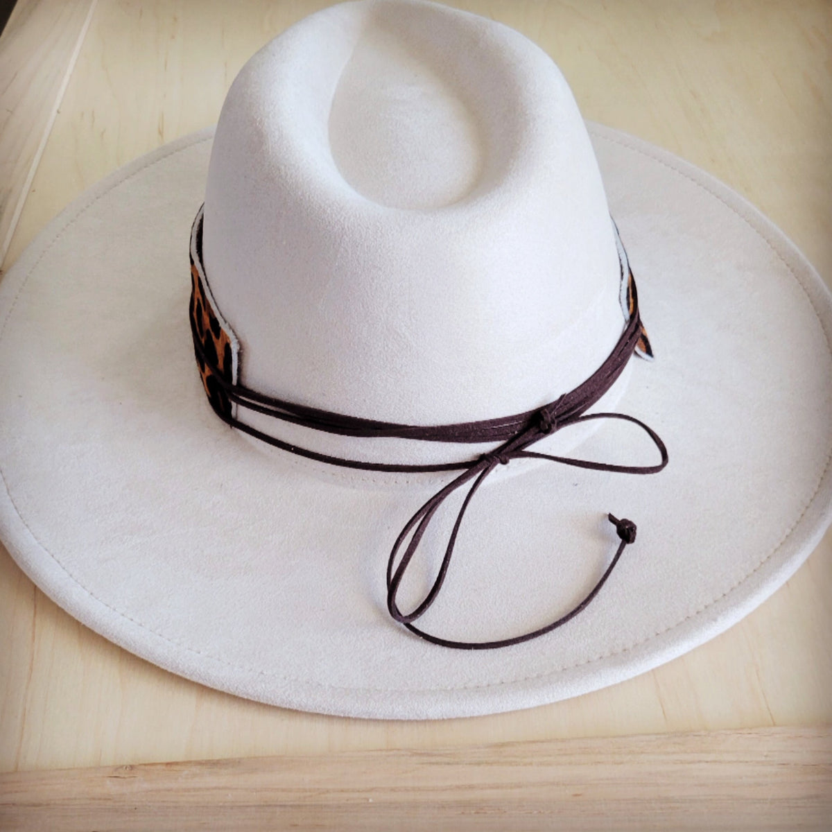Wide Genuine Leather Leopard Hat Band w/ Turquoise 953h