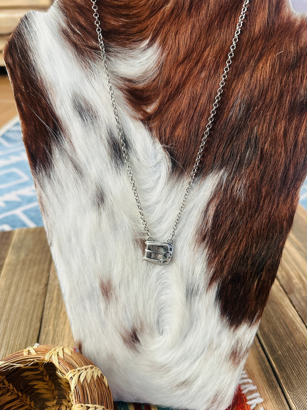 Handcrafted Sterling Silver Belt Buckle Necklace by Patrick Yazzie