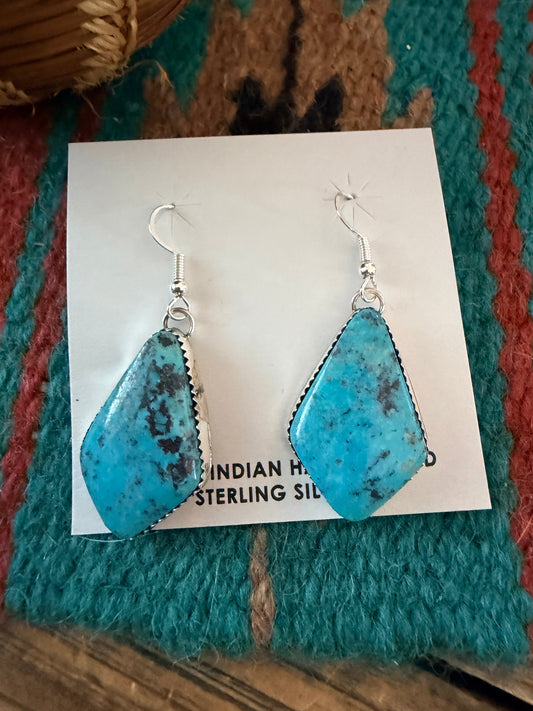 Handcrafted Kingman Turquoise & Sterling Silver Dangle Earrings