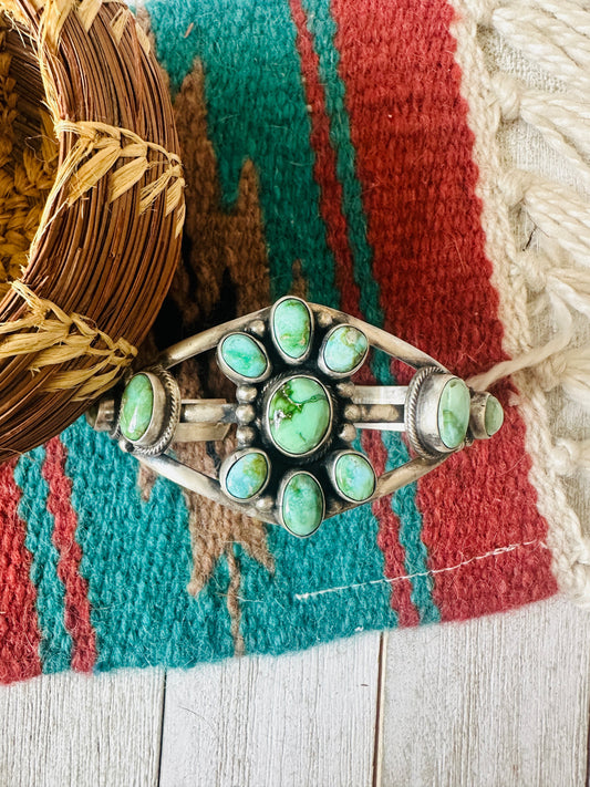 Handcrafted Sonoran Gold Turquoise & Sterling Silver Cuff Bracelet