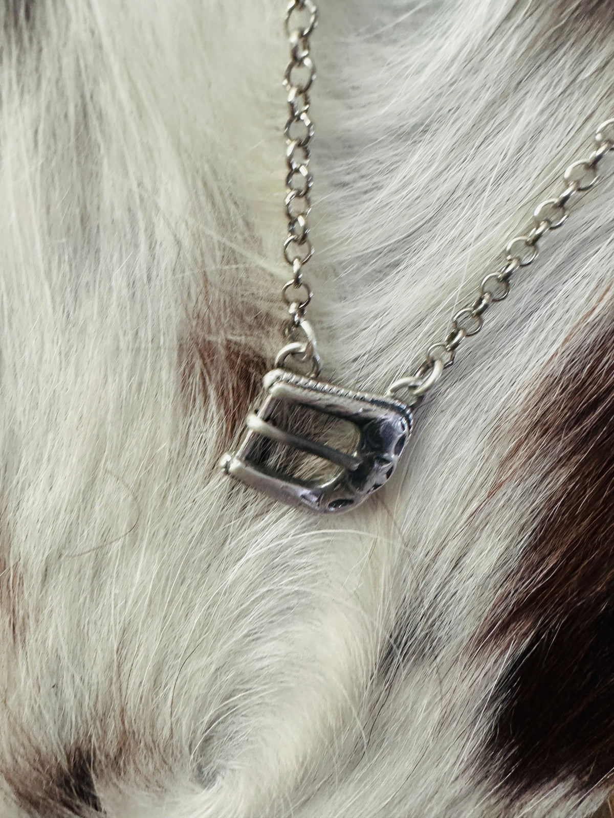 Handcrafted Sterling Silver Belt Buckle Necklace by Patrick Yazzie