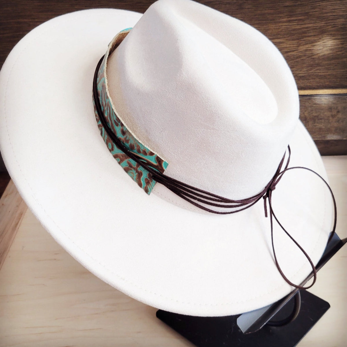Wide Genuine Leather Cowboy Turquoise Hat Band w/ Turq 953p