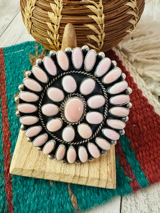 Handcrafted Sterling Silver & Queen Pink Conch Cluster Adjustable Ring
