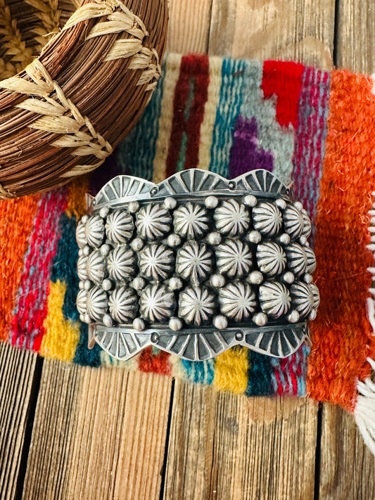 Handcrafted Sterling Silver Studded Cuff Bracelet by Leroy James