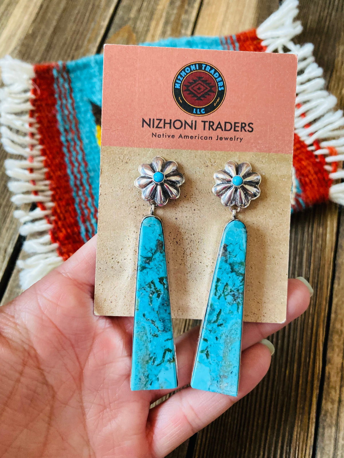 Handcrafted Sterling Silver & Turquoise Slab Concho Dangle Earrings