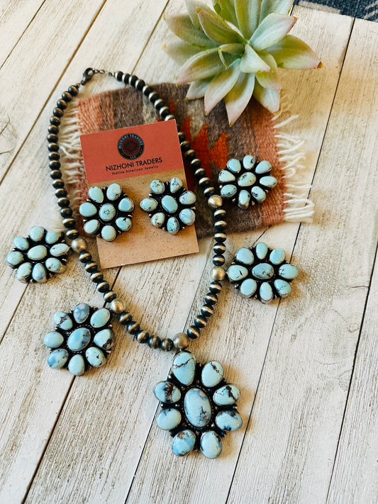 Handcrafted Golden Hills Turquoise & Sterling Silver Necklace Set by Sheila Becenti