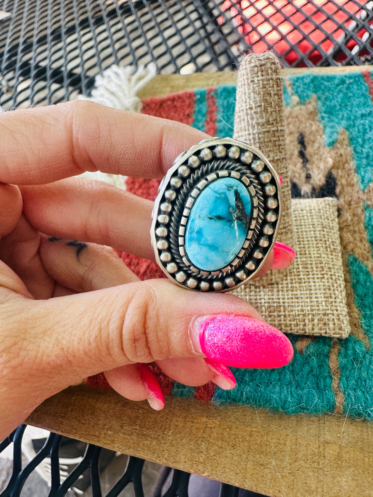 Handcrafted Sterling Silver & Turquoise Ring Size 7 by Mark Yazzie