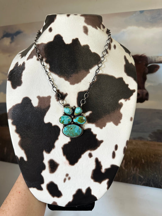 Beautiful Handcrafted Sterling Silver Sonoran Mountain Turquoise Cluster Necklace Signed Kathleen