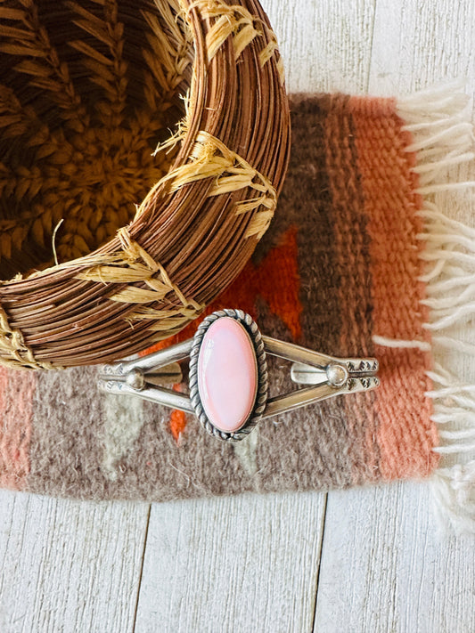 Handcrafted Queen Pink Conch Shell & Sterling Silver Cuff Bracelet