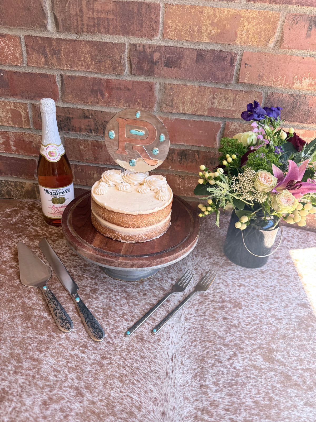 Wedding Cake Forks - Genuine Turquoise Engraved Fork Set | Ready to Ship
