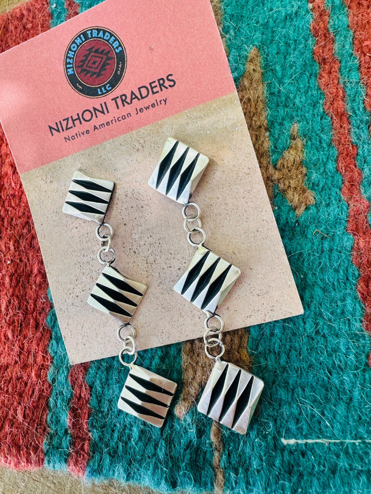 Handcrafted Hand Stamped Leander Tahe Sterling Silver Dangle Earrings