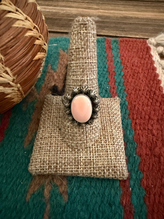 Handcrafted Queen Pink Conch & Sterling Silver Adjustable Ring