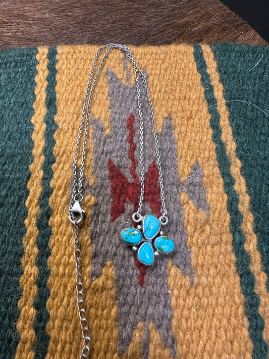 Beautiful Handmade Sterling Silver & Sonoran Mountain Turquoise 4 Stone Necklace
