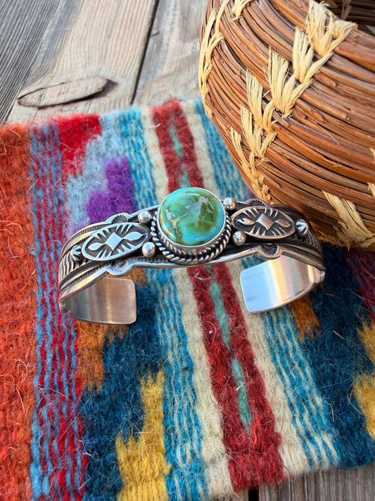 Handcrafted Sonoran Mountain Turquoise & Sterling Silver Cuff Bracelet by Happy Piasso
