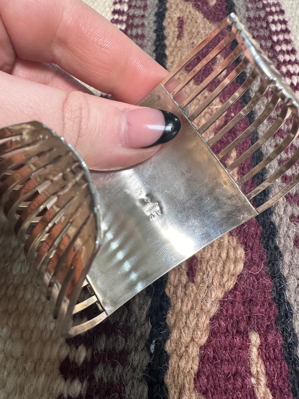 Handcrafted Multi Stone & Sterling Silver Inlay Cuff Bracelet Signed