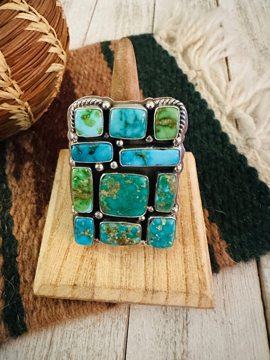 Handcrafted Sonoran Mountain Turquoise & Sterling Silver Adjustable Cluster Ring
