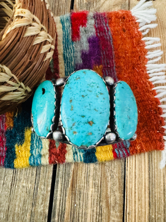 Handcrafted Old Pawn Sterling Silver & Turquoise Cuff Bracelet