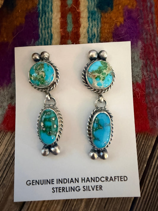 Handcrafted Sonoran Mountain Turquoise & Sterling Silver Dangle Earrings by Vicky Hicks