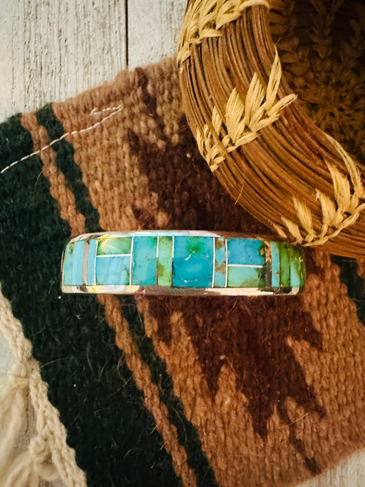 Handcrafted Sonoran Mountain Turquoise & Sterling Silver Inlay Cuff Bracelet /