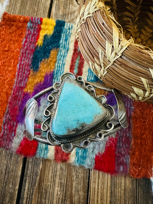 Handcrafted Old Pawn Sterling Silver & Turquoise Cuff Bracelet