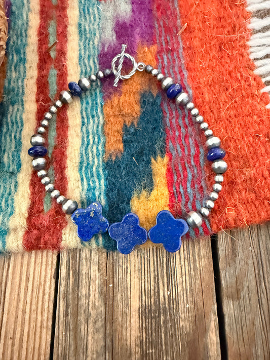 Handcrafted Lapis & Sterling Silver Beaded Bracelet