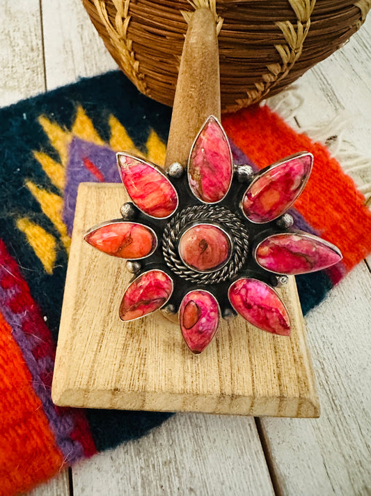 Handcrafted Pink Mojave  & Sterling Silver Cluster Adjustable Ring