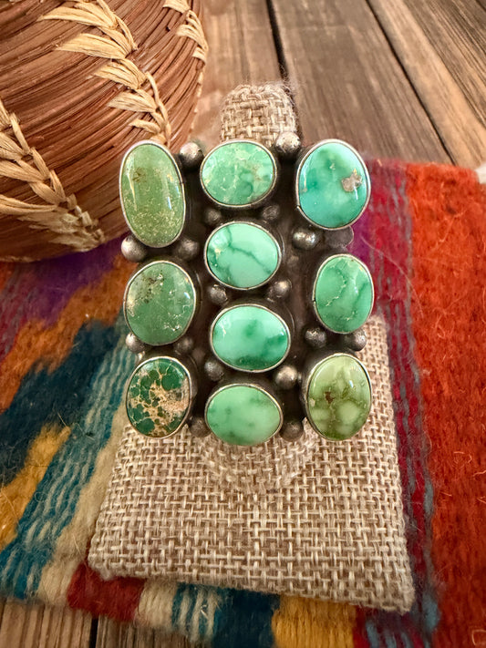 Handcrafted Sonoran Mountain Turquoise & Sterling Silver Cluster Ring Size 8 Sheila Becenti
