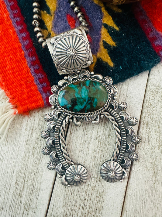 Handcrafted Kingman Turquoise Mountain & Sterling Silver Naja Pendant