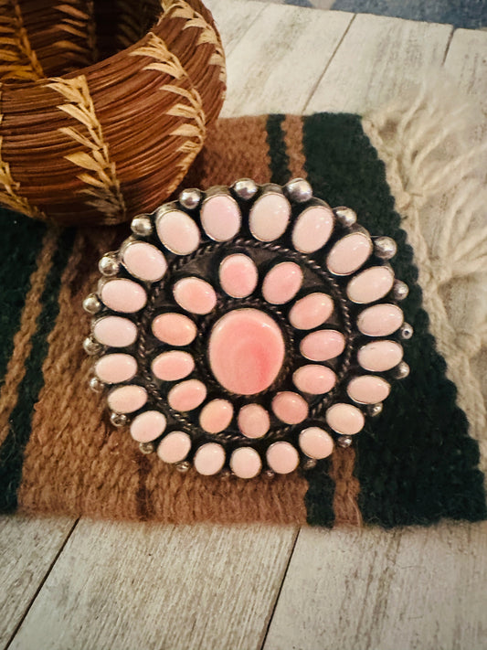 Handcrafted Queen Pink Conch Shell & Sterling Silver Cluster Cuff Bracelet
