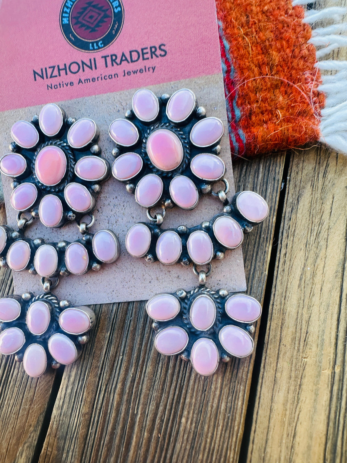 Handcrafted Queen Pink Conch & Sterling Silver Cluster Dangle Earrings