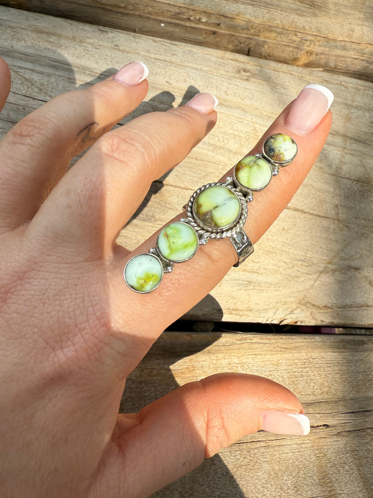 Handmade Palomino Turquoise & Sterling Adjustable 5 Stone Ring