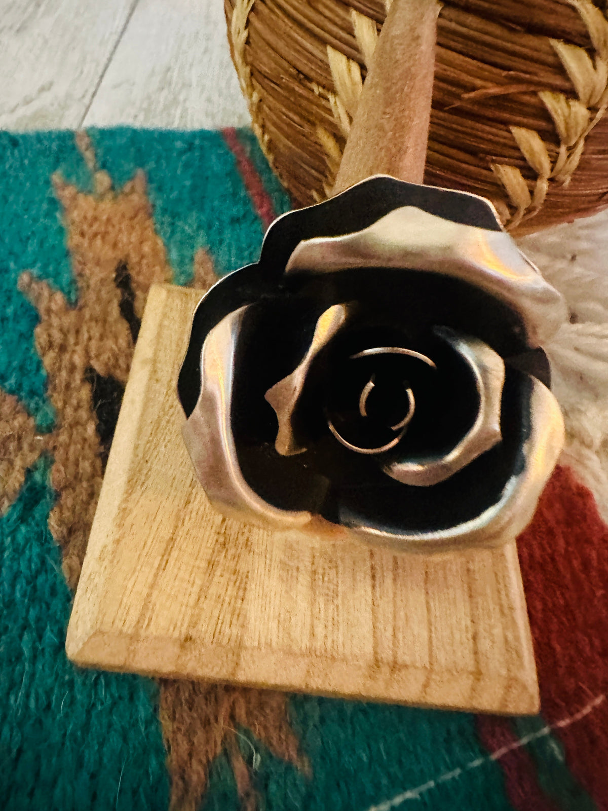 Handcrafted Sterling Silver Rose Adjustable Ring by Leander Tahe