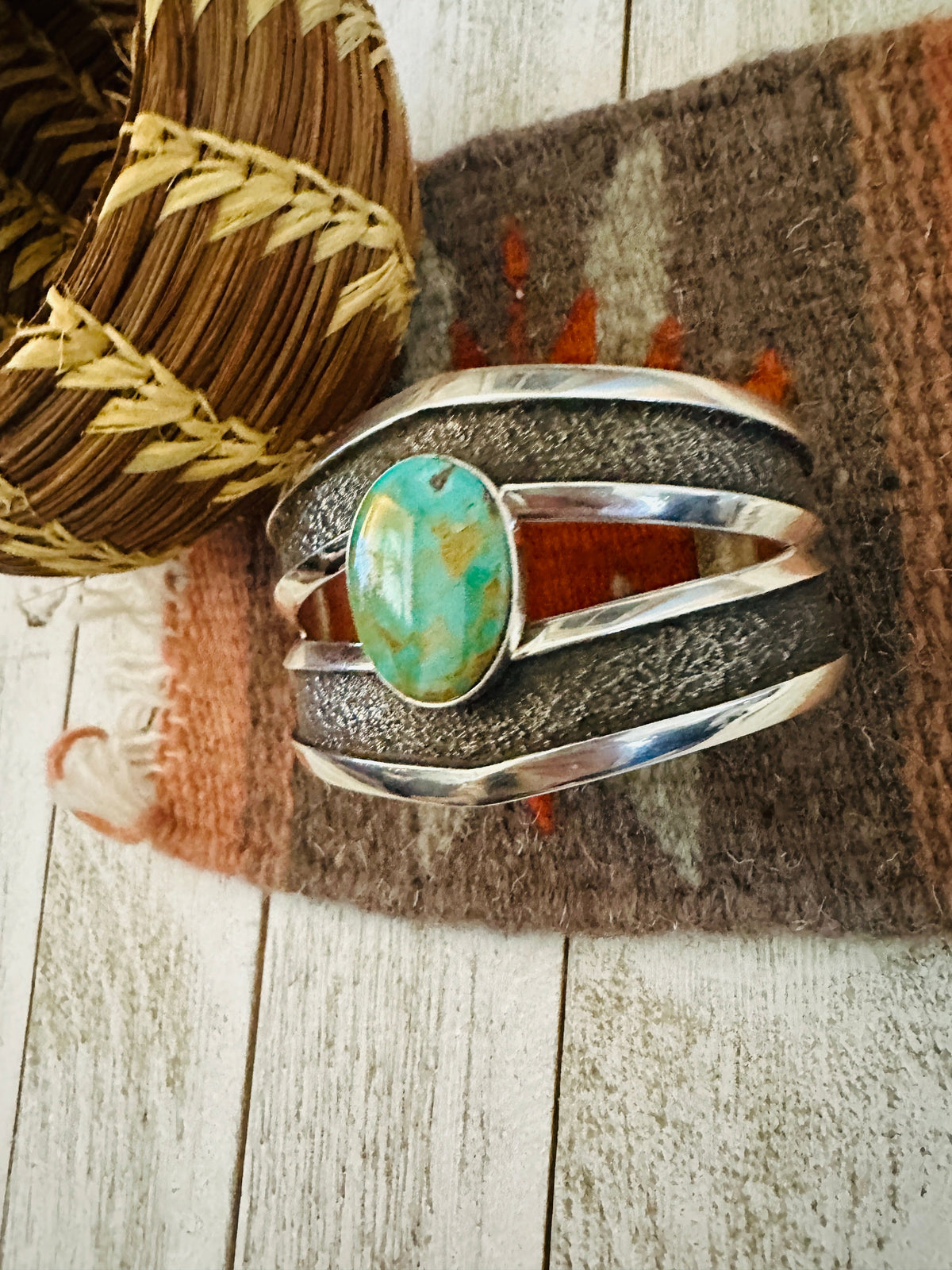 Old Pawn Handcrafted Sterling Silver & Turquoise Cuff Bracelet