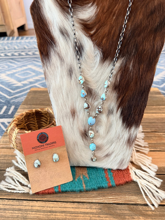 Handcrafted Golden Hills Turquoise & Sterling Silver Necklace and Earring Set