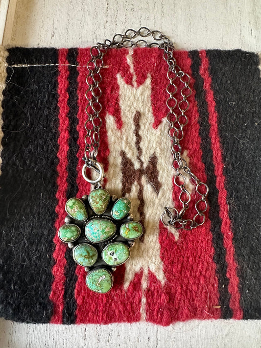 Handcrafted Sonoran Gold Turquoise & Sterling Silver Necklace Signed