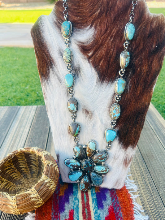 Handcrafted Royston Turquoise & Sterling Silver Cluster Necklace by Travis Jim