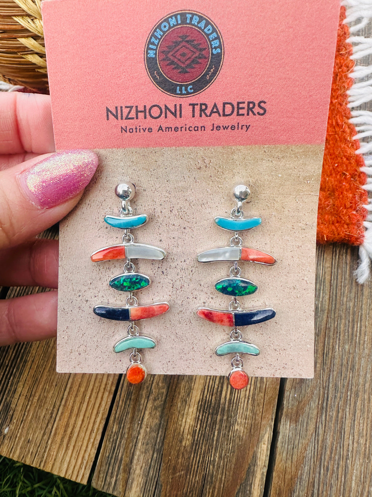 Handcrafted Multi Stone & Sterling Silver Chandelier Dangle Earrings by Valerie Yazzie