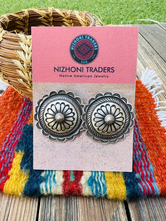 Handcrafted Old Pawn Sterling Silver Concho Post Earrings