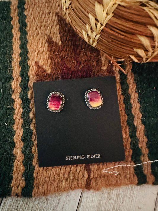 Handcrafted Sterling Silver & Purple Spiny Stud Earrings