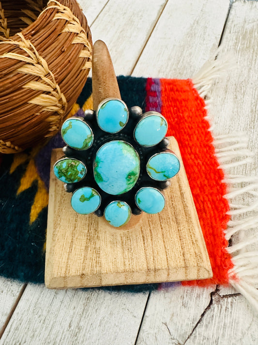 Handcrafted Sonoran Mountain Turquoise & Sterling Silver Ring Size 7.5