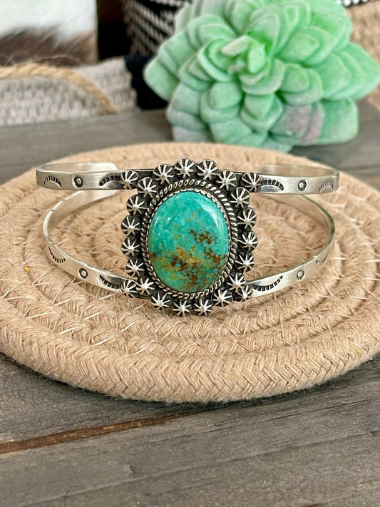 Handmade Sterling Silver & Royston Turquoise Cuff Bracelet