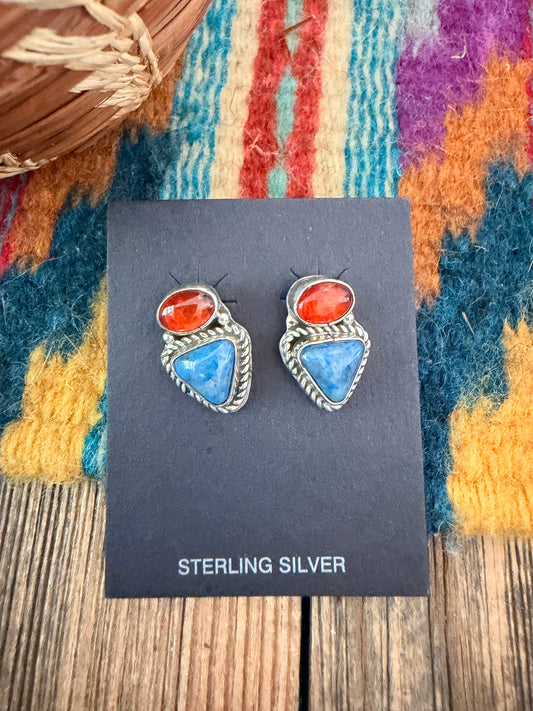 Handcrafted Lapis, Carnelian & Sterling Silver Post Earrings